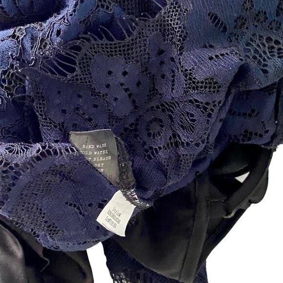 Adiva Blue Lace High Neck Long Sleeve Top with Built in Cami Womens Medium NEW - Picture 10 of 10